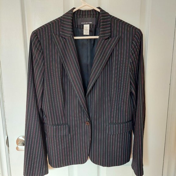 Jones New York Black Pinstripe Single Breasted Blazer (Size 10) - Picture 1 of 9